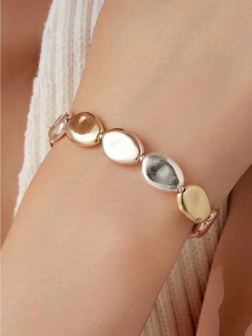 Tri-Tone Pebble Link Stretch Bracelet NWT